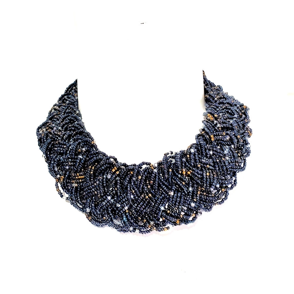 Handcrafted Navy Beaded Statement Necklace - Women's Jewelry